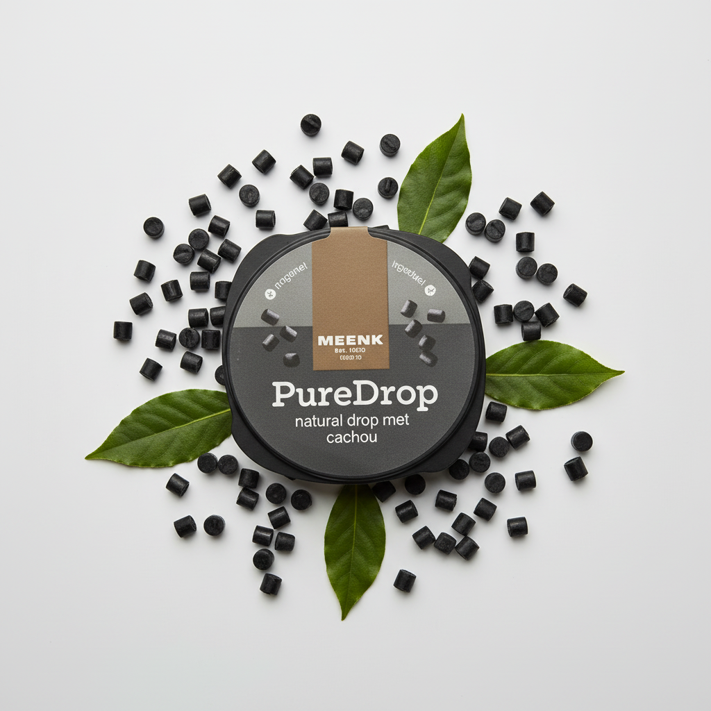 Flat lay Meenk Pure Drop Naturel met laurierblaadjes